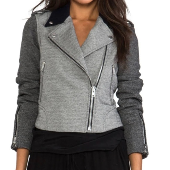 BNWOT Theory Adashi K Wool Moto Jacket in Black/White/Navy (Sz M) (REVOLVE,$265) - Picture 5 of 14